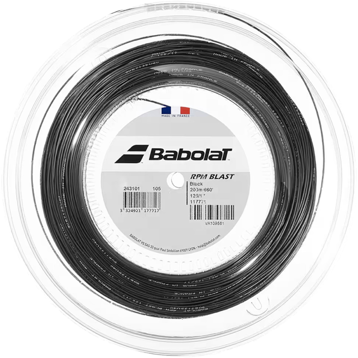 Babolat RPM Blast 1,25 mm čierny polyesterový tenisový výplet – rotácia a kontrola